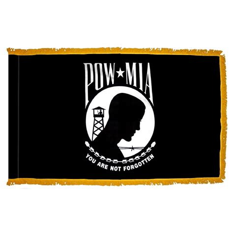 Pow Mia Double Sided Fringed Flag With Pole Hem 3 Ft X 5 Ft