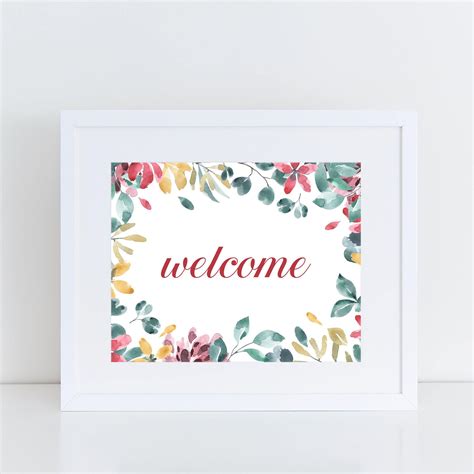 Printable Floral Welcome Sign Floral Welcome Printable Art Floral