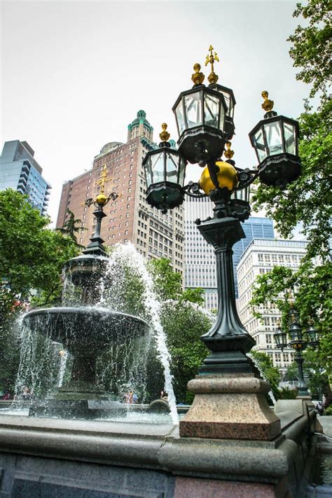 Fountain In The City Hall Park Manhattan New York City Stock Photo