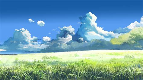 Anime Landscape Sky Clouds Field Plants Nature Outdoors