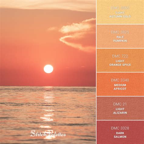 Sunset Ocean Embroidery Color Palette With Thread Codes