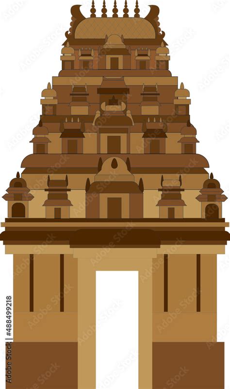 Hindu Temple Vector Illustration Dravidian Architecture Tamil Nadu