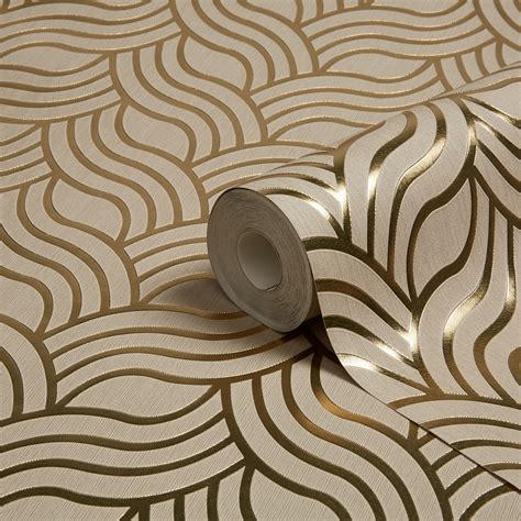 Muriva Precious Silks Gold Geometric Metallic Wallpaper Clearance