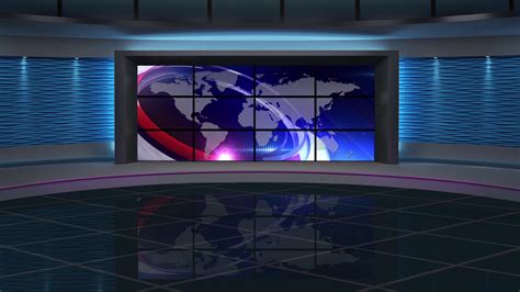 News Tv Studio Set 62 Virtual Background Loop Stock Video Footage Images