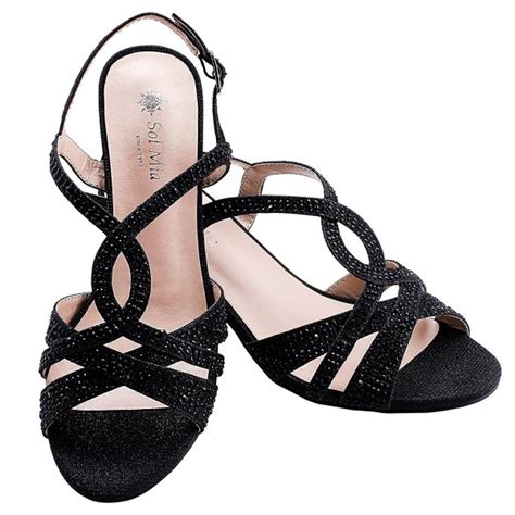 Womens Low Heel Dress Wedding Sandals Strappy Open Toe Sandal Black