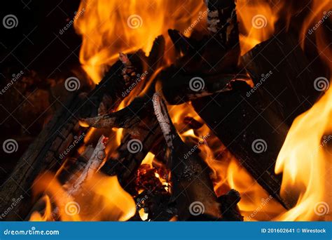 Closeup Of A Bonfire Flame Burning Wood Stock Image Image Of Light