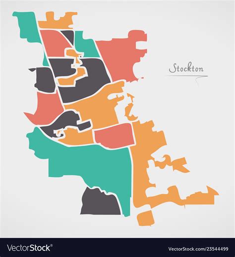 Stockton California Map With Neighborhoods Vector Image