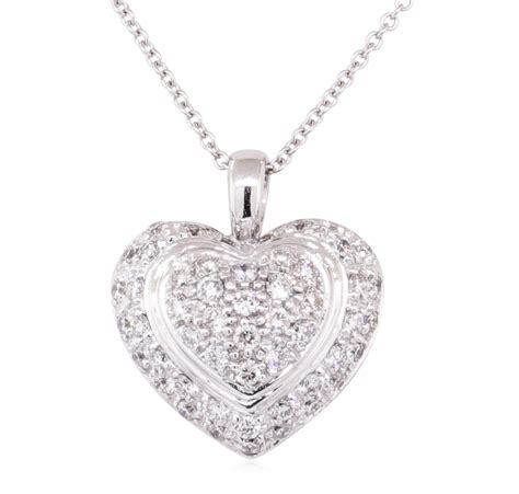 18k white gold 4 50 grams pave set round diamond heart shape pendant with chain necklace