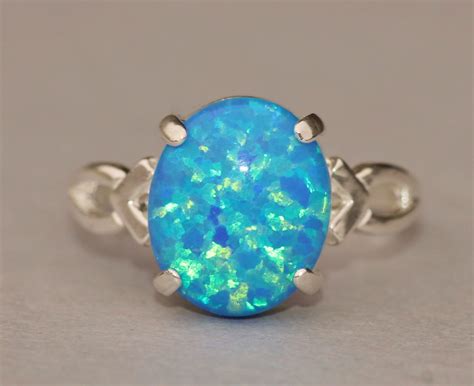 Rare Denim Marine Blue Opal Ringgenuine Opal Ringsterling