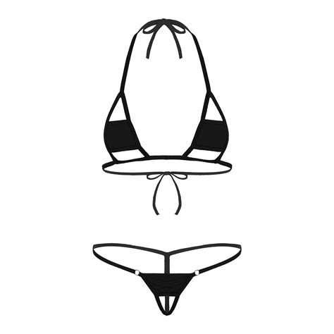 Buy Iefiel Women Sexy Halter Neck Swimsuit Hollow Micro G String Bikini Sexy Lingerie Set 2