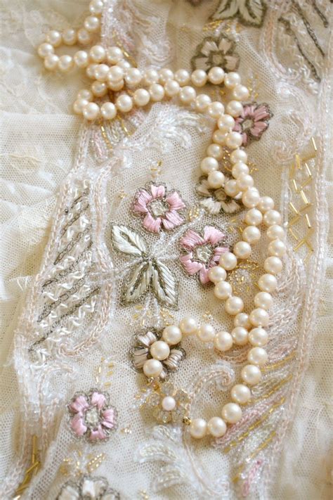 pearls cloth flowers linens and lace raindrops and roses
