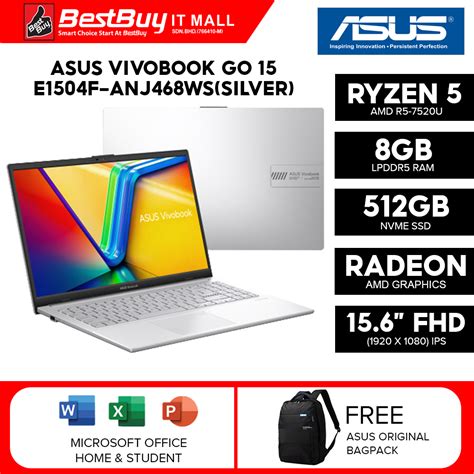 Asus Vivobook Go 15 Laptop E1504f Anj468ws Silveramd Ryzen 5 7520u