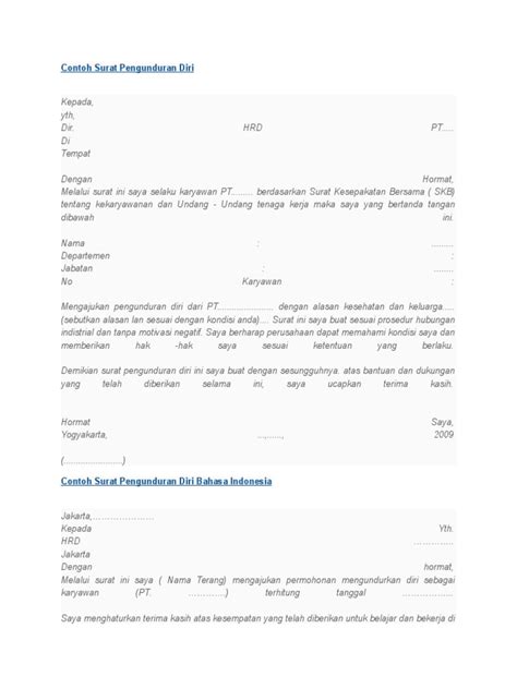 Surat pengunduran diri untuk kasus tersebut sebenarnya sama dengan surat pengunduran diri pada umumnya. Contoh Surat Pengunduran Diri Kerja Dengan Alasan Menikah ...