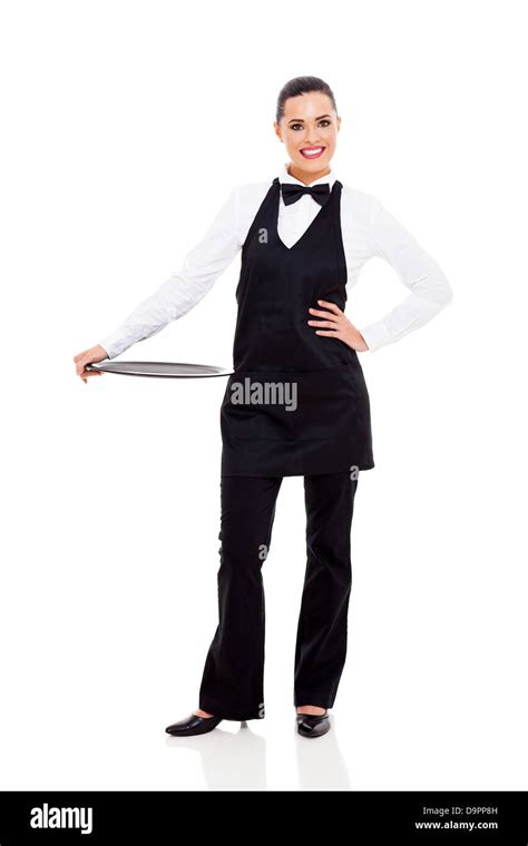 Pretty Young Waitress With Empty Tray Stock Photo Alamy