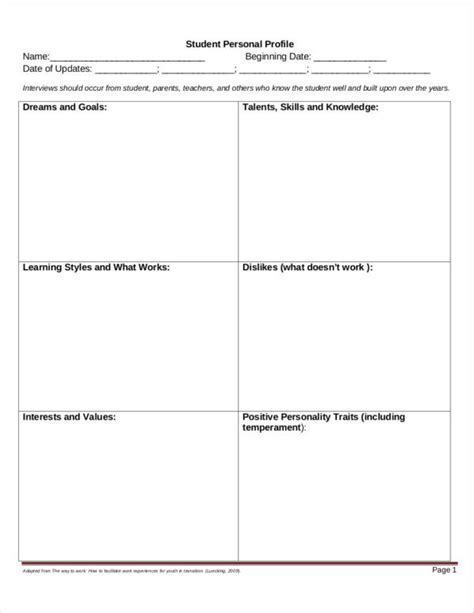 Personal Profile Template Free Download Word Printable Templates