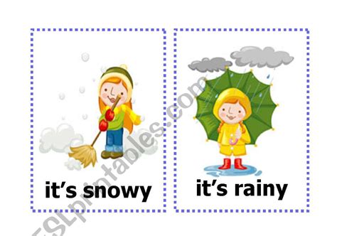 Seasons And Weather Flash Cards 8 Cards In 4 Pages Esl Worksheet