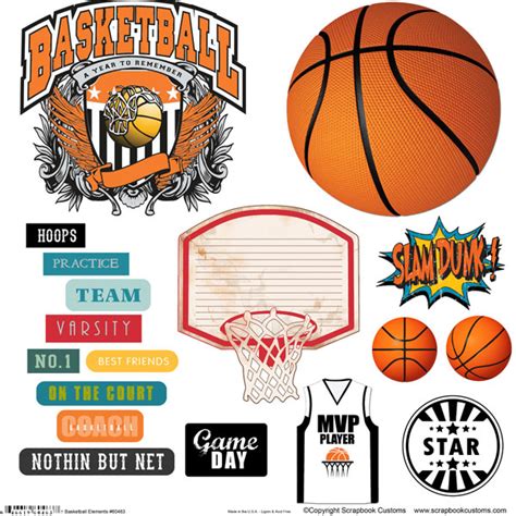 Scrapbook Customs Sports Basketball Elements Sticker Cut Outs