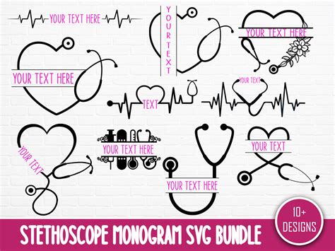 Stethoscope Split Monogram Svg Bundle Hand Drawn Nurse Svg Etsy Australia