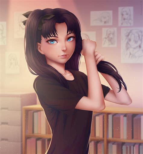 1920x1080px 1080p free download anime anime girls tohsaka rin long hair aqua eyes fate