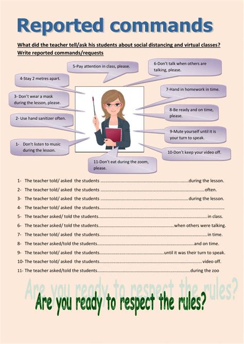 Reported Commands Interactive Worksheet Reported Speech Vocabulary
