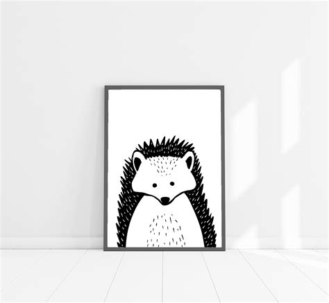 Hedgehog White Nursery Wall Art Digital Download Playroom Etsy