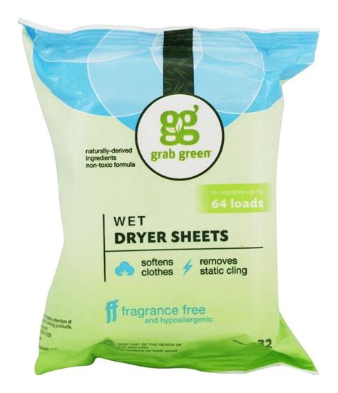 Grab Green Wet Dryer Sheets Fabric Softener Fragrance Free 32 Sheet