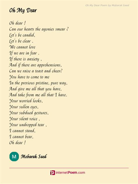Oh My Dear Poem By Mobarak Saed