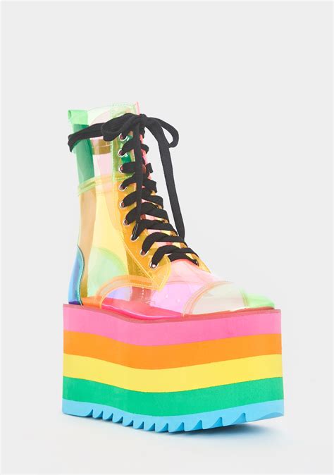 Current Mood Rainbow Colorblock Pvc Platform Boots Holographic Boots