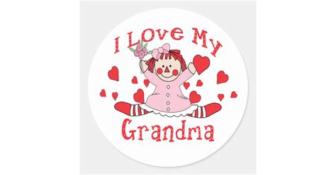 I Love My Grandma Rag Doll And Hearts Classic Round Sticker Zazzle