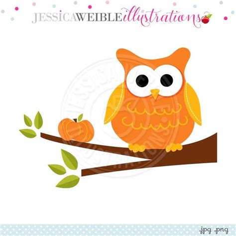 Autumn Owl On Branch Digital Clipart Jw Illustrations Digital Clip