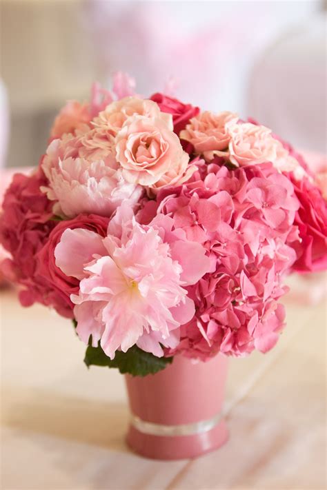 Pink Hydrangeas And Peonies Flower Arrangements