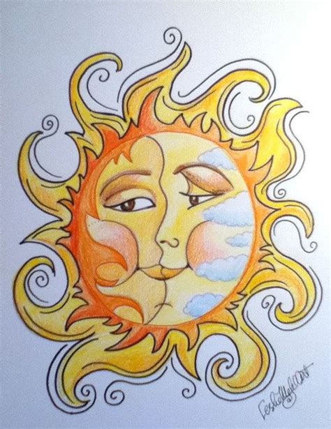 Sun Moon Faces Art Print 85 X 11 Etsy Celestial Art Moon Art Sun Art