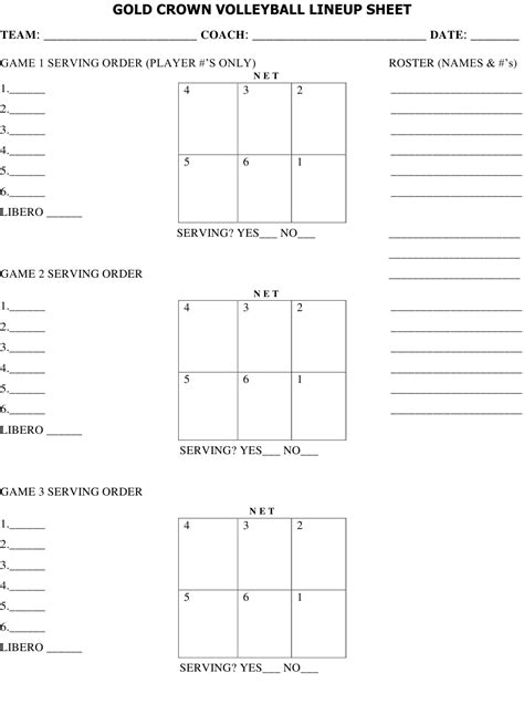 Volleyball Lineup Sheet Template Gold Crown Foundation