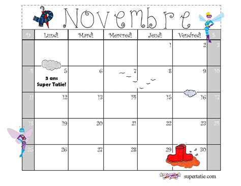 Calendrier Novembre 2018 Super Tatie