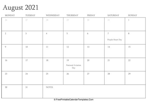 Printable calendar 2021 templates are available on this website. August 2021 Editable Calendar with Holidays and Notes