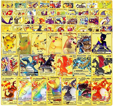 Buy 55 Pcs Pokemon Gold Foil Cards Tcg Deck Box Including Assorted Rare Foil Cards 15 Vmax