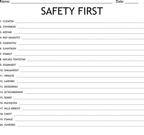 Safety First Word Scramble Wordmint