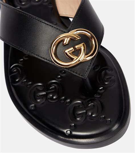Interlocking G Leather Thong Sandals In Black Gucci Mytheresa