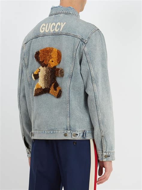 Gucci Teddy Appliqué Denim Jacket In Blue For Men Lyst