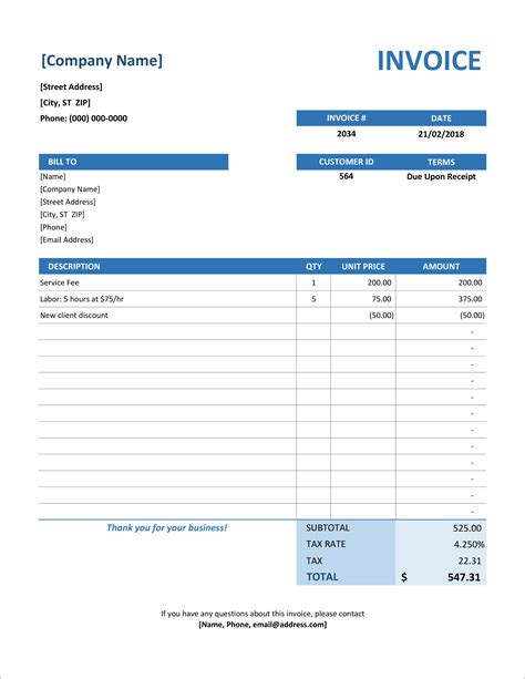 Microsoft Excel Invoice Template