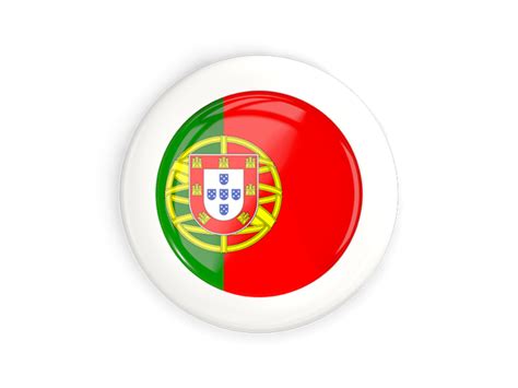 Portugal flag round free png stock. White framed round button. Illustration of flag of Portugal