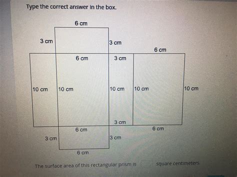 The surface area of this rectangular prism is __ square centimeters ...
