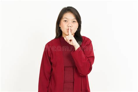 Shh Be Quiet Of Beautiful Asian Woman Wearing Red Shirt Isolated On