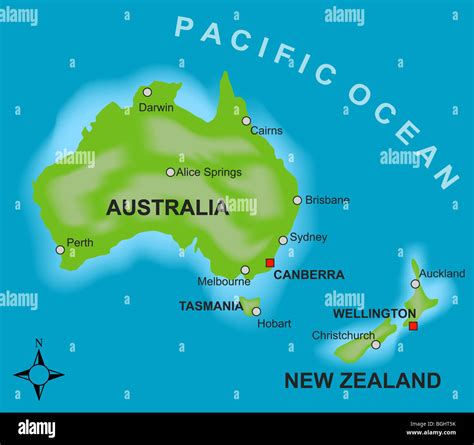 A Stylized Map Showing The Countries Of Australia And New Zealand Stock