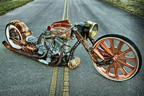 Low Riding Copper Colored Motorcycle Steampunk