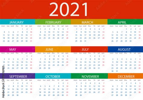 Calendario 2021 En Inglés Stock Vector Adobe Stock