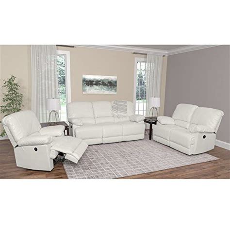 Corliving White Bonded Leather Power Reclining 3 Piece Sofa Set See