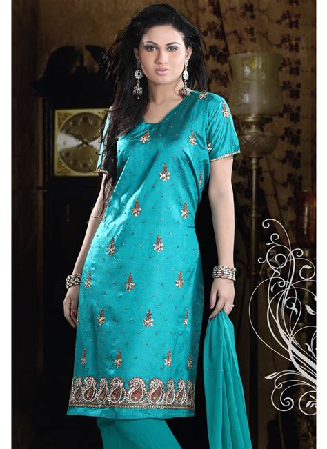 Pure Dupion Silk Churidar Suit Indian Party Or Wedding Dress ~ Ladies Fashion Style