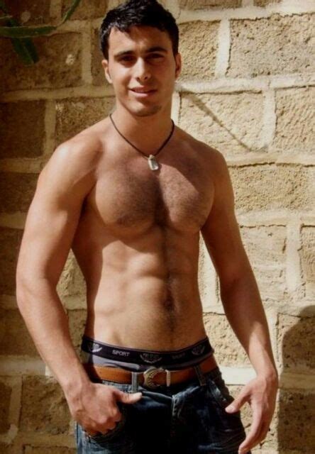 Shirtless Male Muscular Beefcake Hairy Chest Abs In Jeans Dude Photo