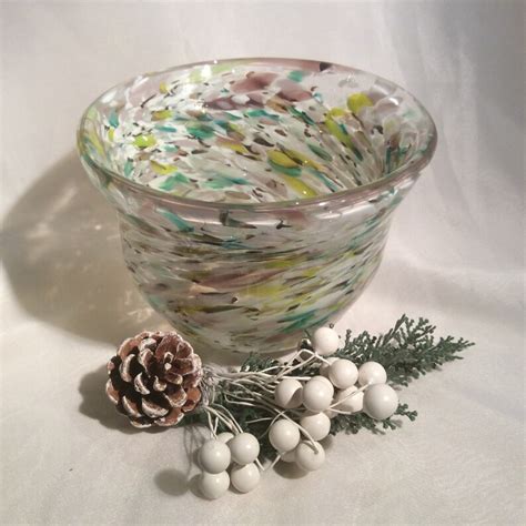 Multicolor Hand Blown Glass Bowl Glass Art Bowl In White Etsy